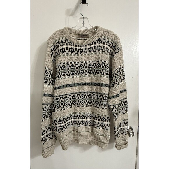 Vintage Jantzen Ivory/Black fair isle Crewneck Sweater Large Excellent! - Picture 1 of 12